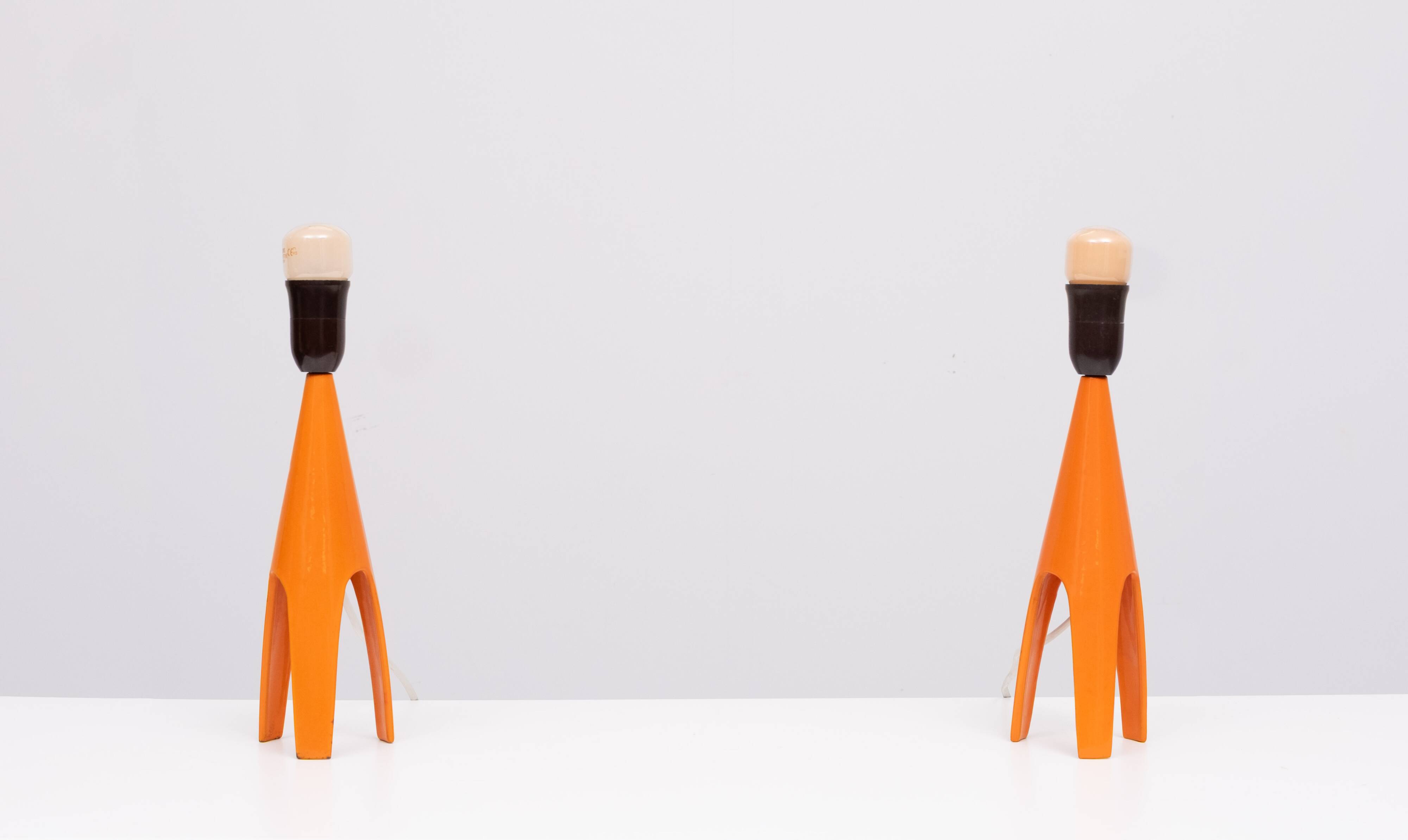 Voss Belysning Orange Enamel table lamps 1950s Denmark