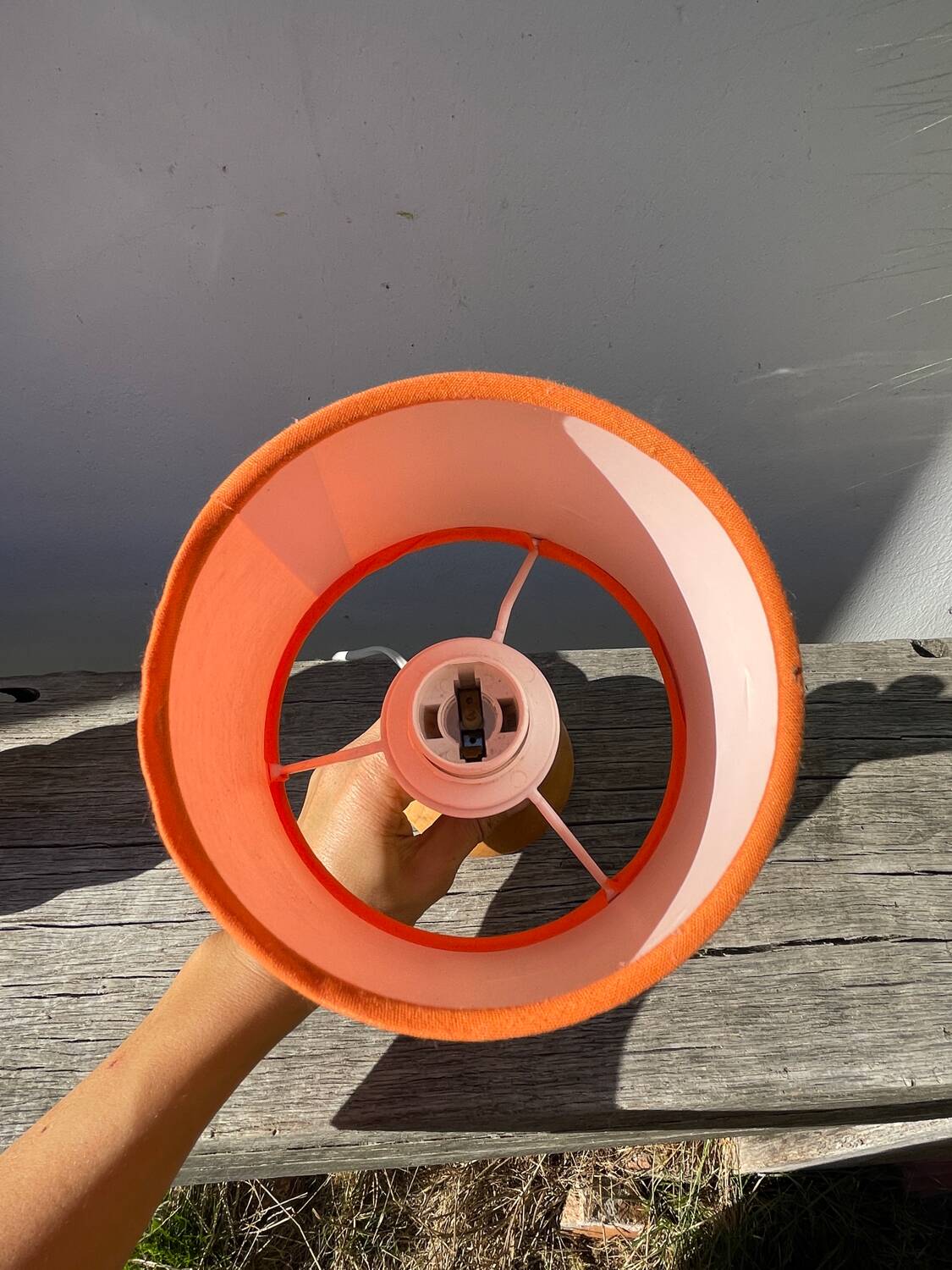 1980s orange turned wooden lamp