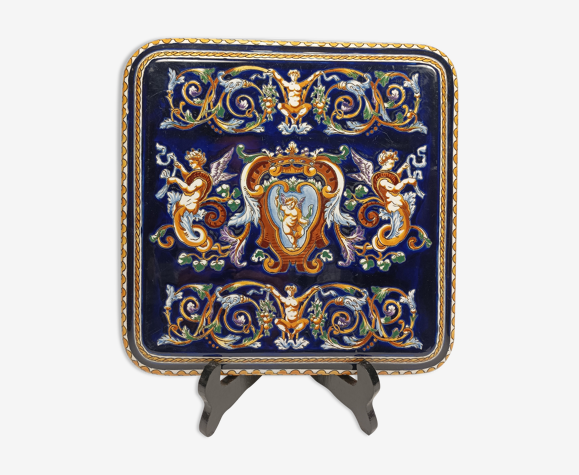 Dessous de plat carré renaissance font bleu Gien