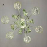 Venetian chandelier in colorless and green Murano glass, 6 light arms circa 1940