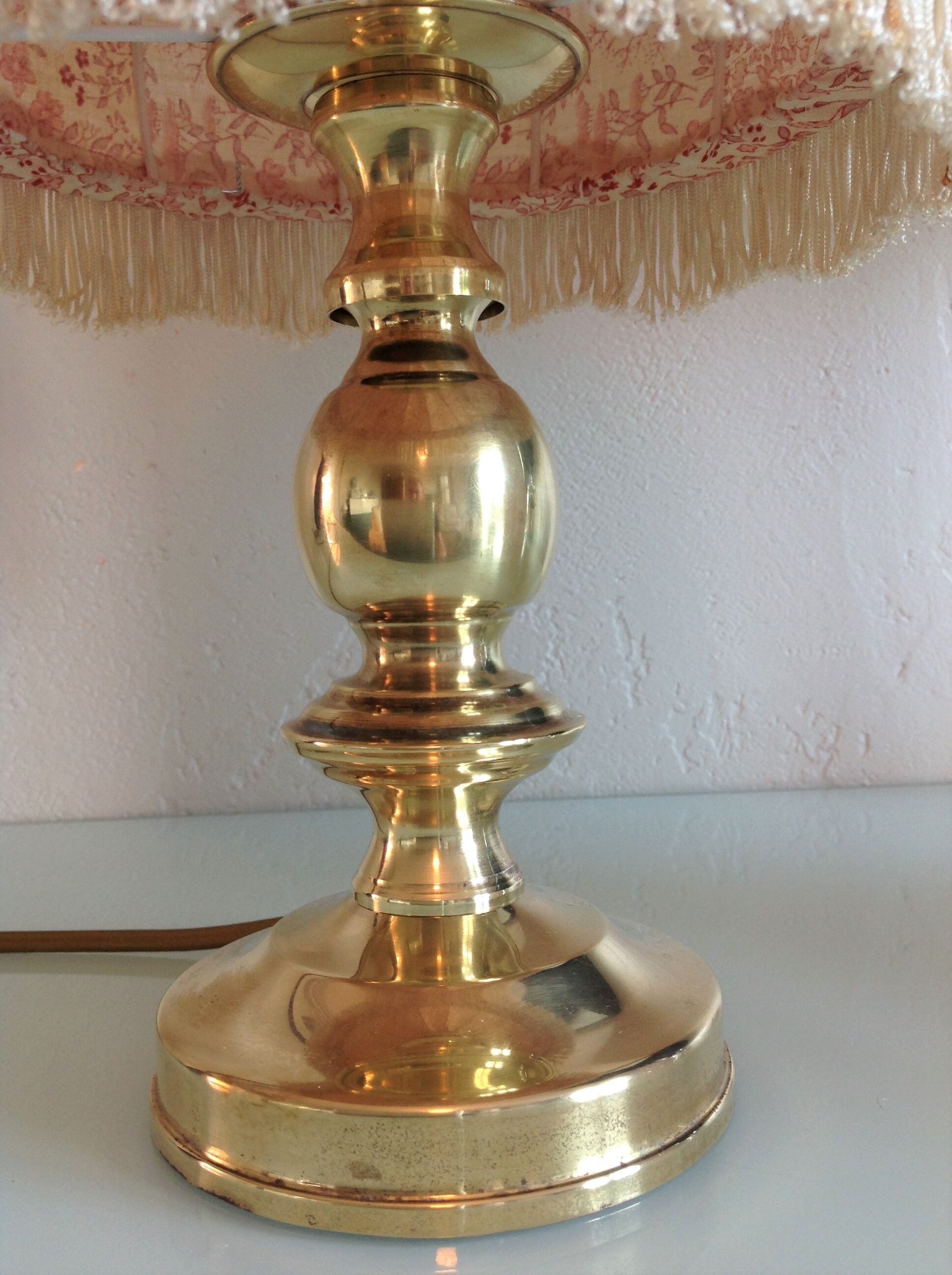 Brass bedside lamp and pink/vintage lampshade 60s-70s