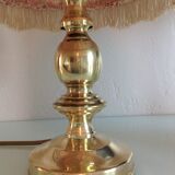Brass bedside lamp and pink/vintage lampshade 60s-70s