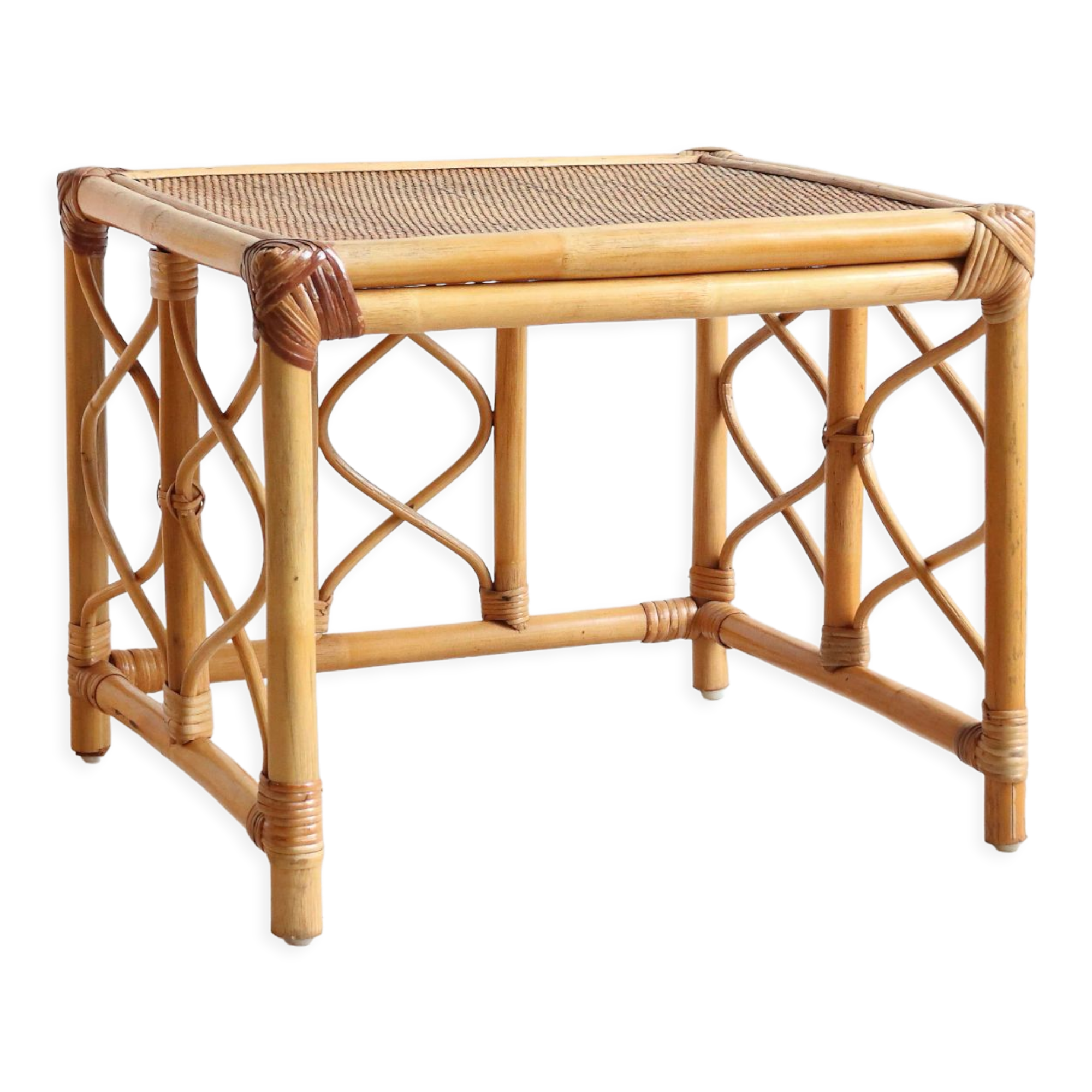 Vintage square rattan side coffee table