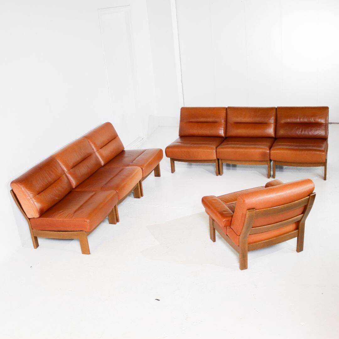 Brutalist 7-piece cognac leather modular sofa