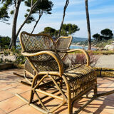 Pair of rocking-chairs in rattan 70s