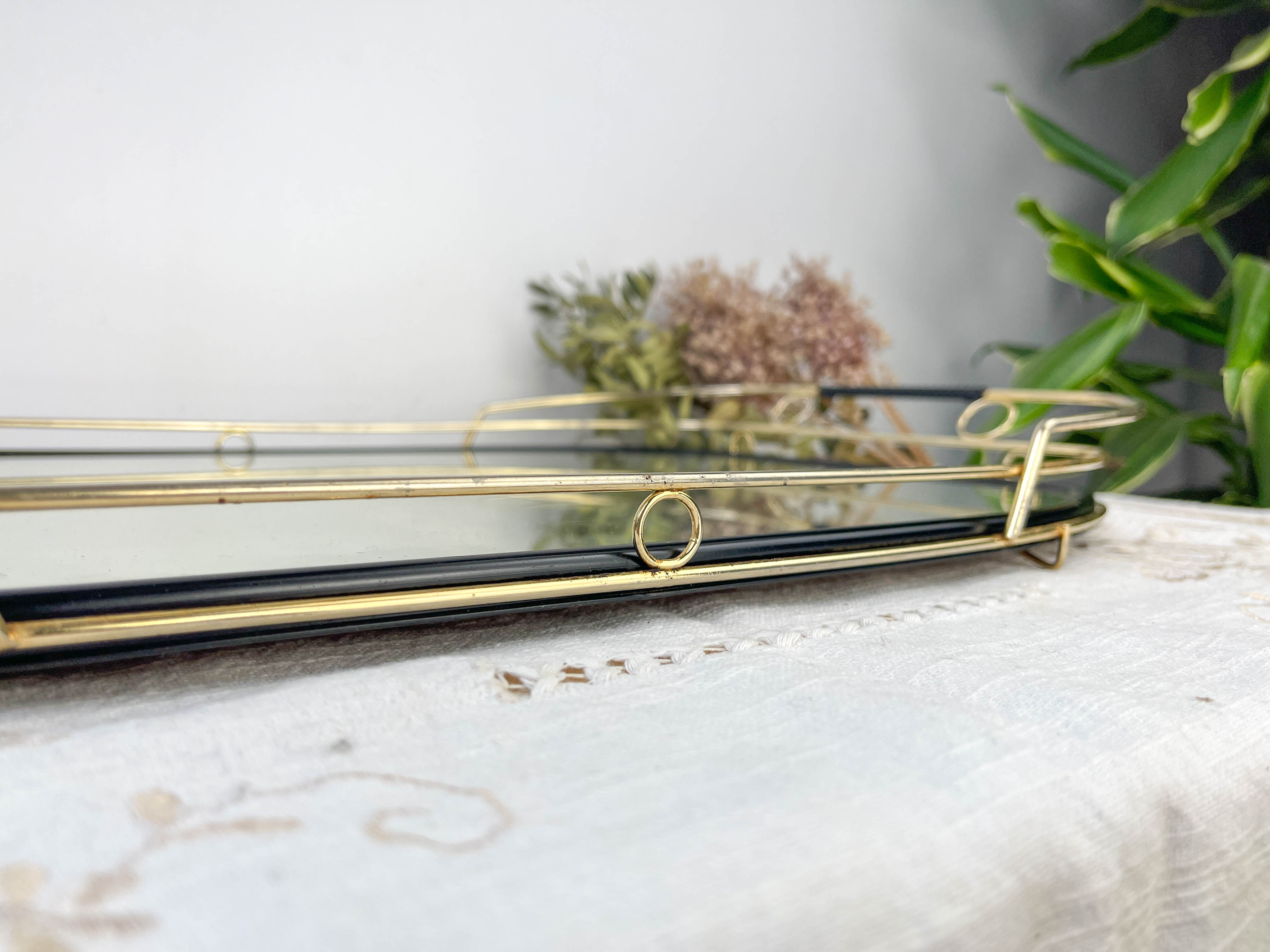 Art Deco style mirror and brass serving tray