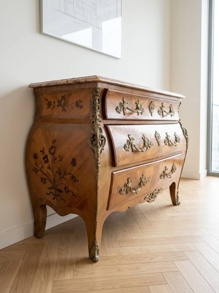Authentic brown wooden chest of drawers