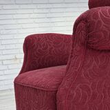 1950s, Danish relax armchair, red furniture fabric, ash wood legs.