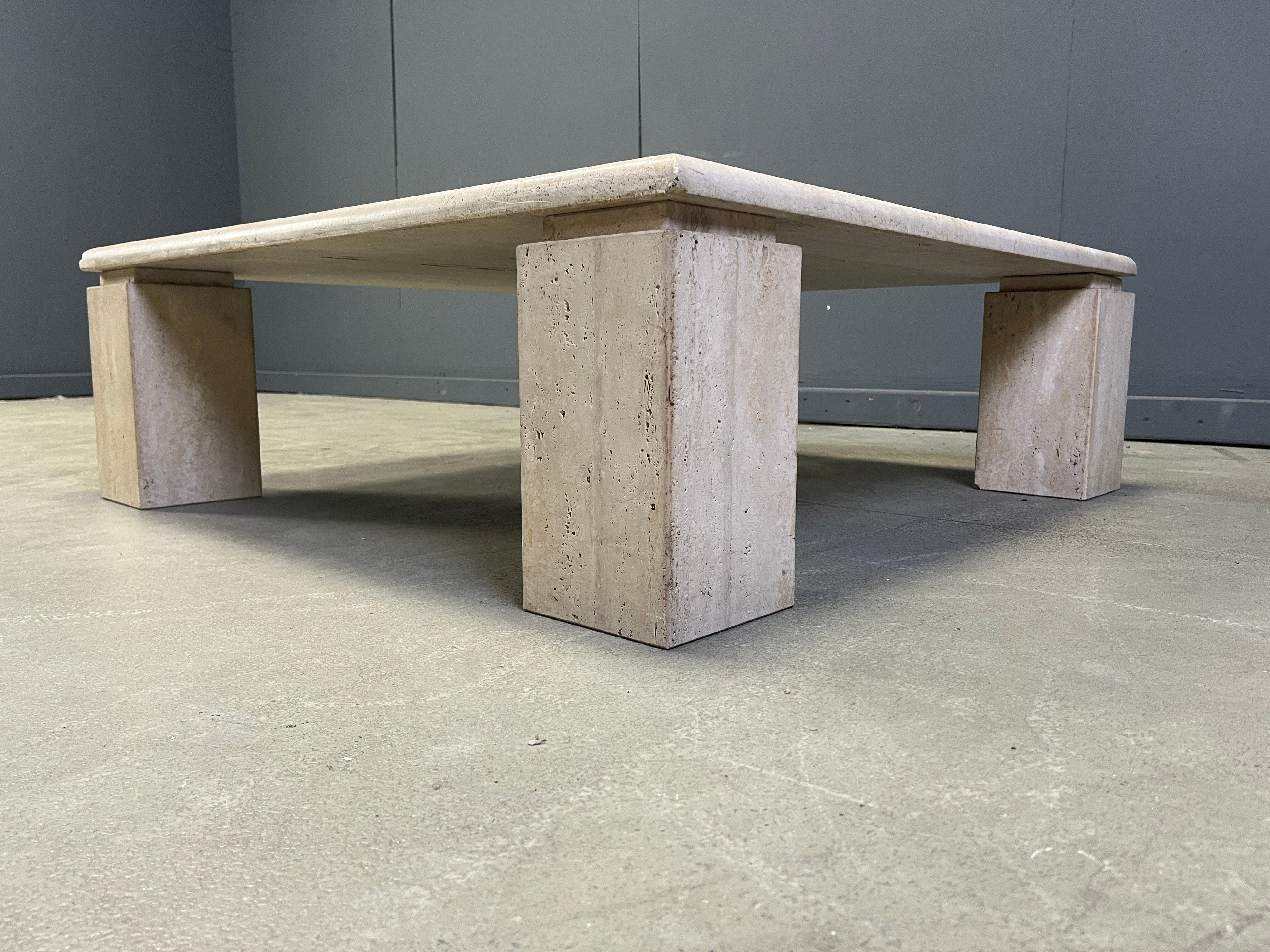 Vintage square four legged travertine coffee table, 1970s