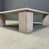 Vintage square four legged travertine coffee table, 1970s
