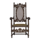 Fauteuil danois à haut dossier des années 1930, en maille, velours et bois de chêne sculpté.