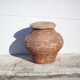 Panier ancien, bourgne paille et ronce, panier tressé avec couvercle, décoration intérieur, garde-ma