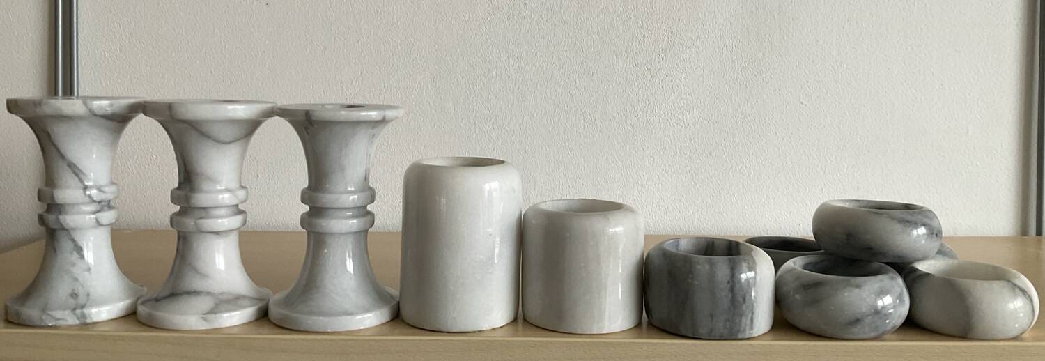 Set of 11 Carrara marble candlesticks from the 70s