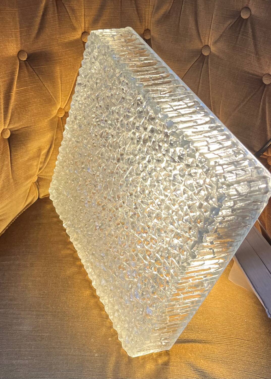 Very large vintage square Holophane wall light or ceiling light.