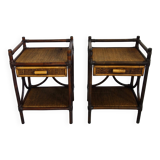 Pair of bedside tables in rattan and woven wicker from the 70s