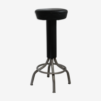 Metal and faux leather tabouret