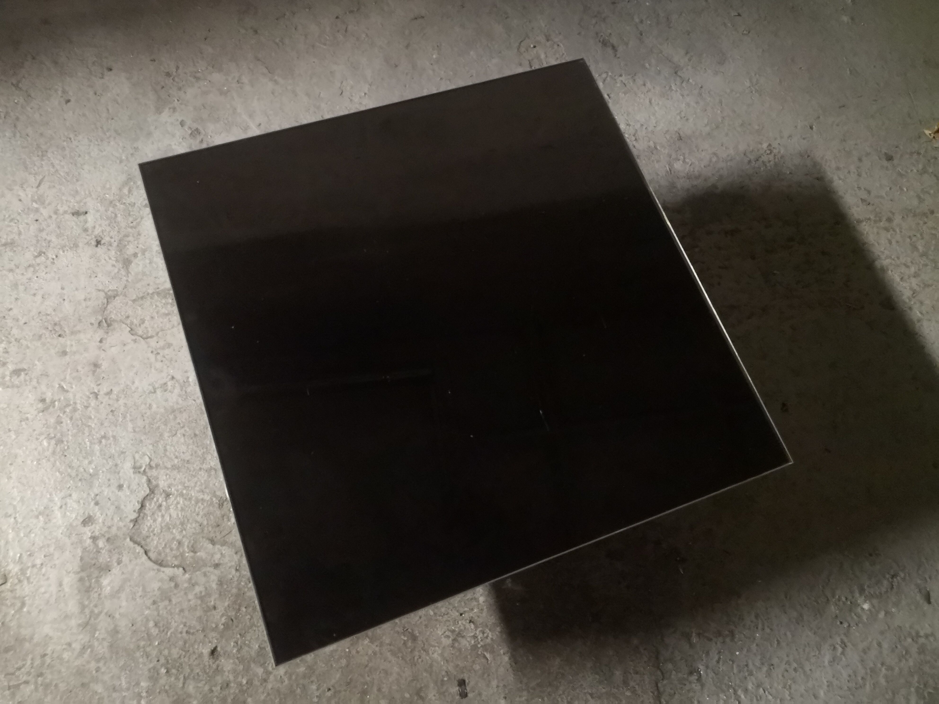 Coffee table design smoked mirror and steel sheet, belgium 1970