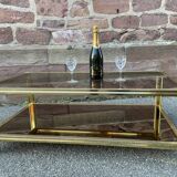 Table basse style Hollywood Regency en laiton et verre fumé, 1980