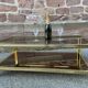 Table basse style Hollywood Regency en laiton et verre fumé, 1980