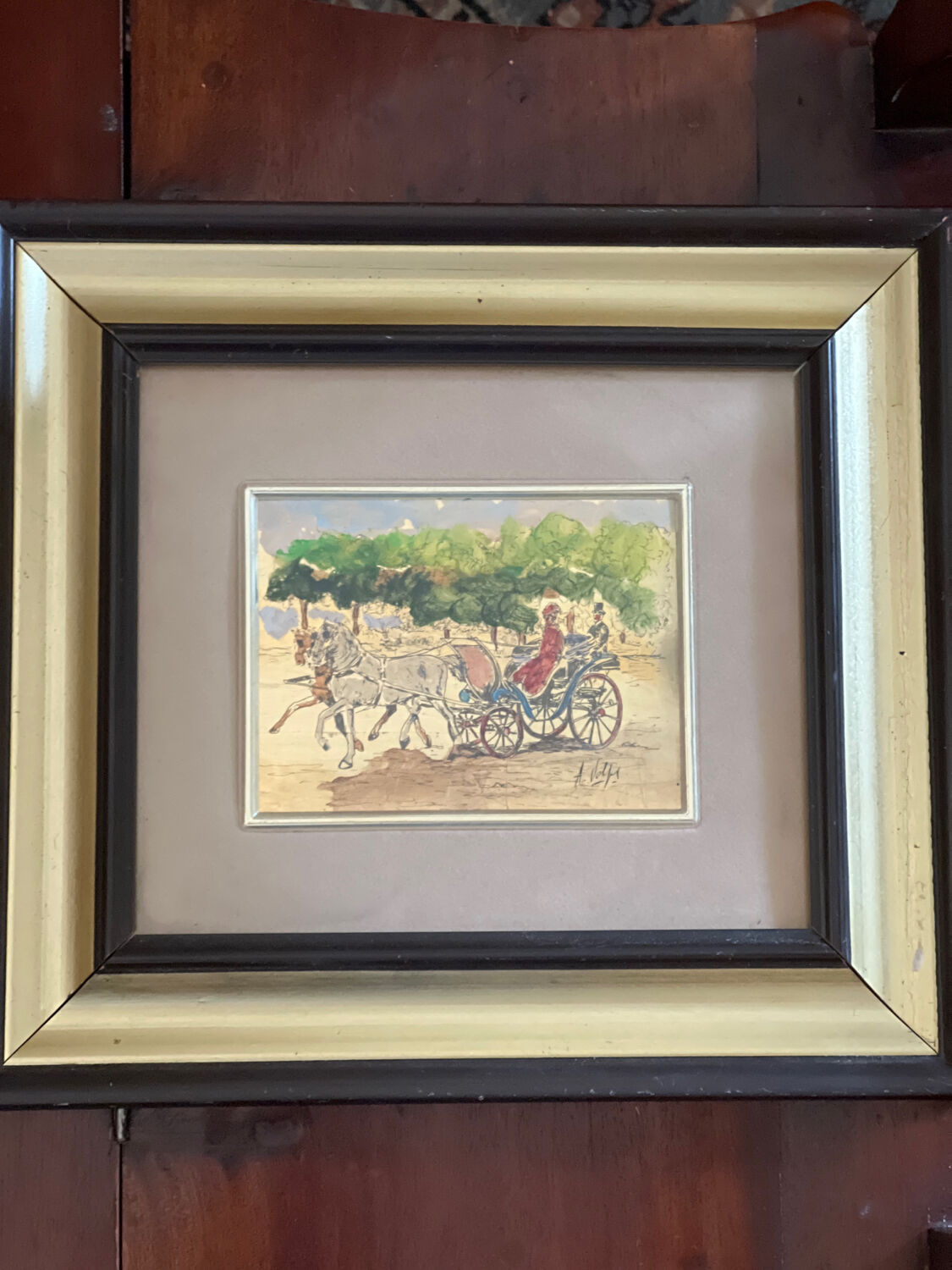 Painting on the gold leaf "La Caleche"