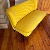 Mid-century Scandinavian yellow velvet canapé, solid beech frame and legs, 1950s.