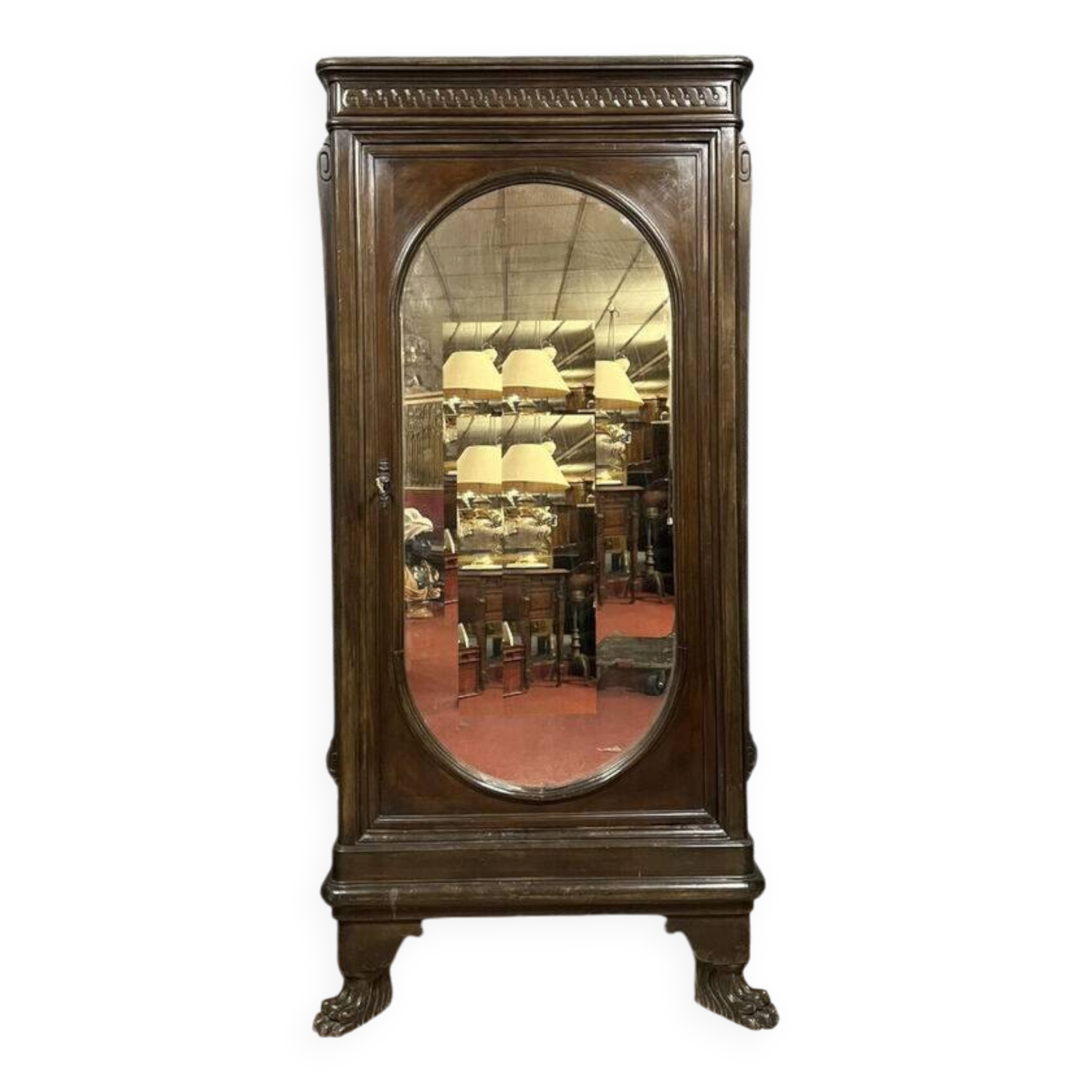 Renaissance style oval mirror cabinet in solid walnut circa 1850