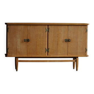 Oak and brass buffet by Henning Kjærnulf, Mid-century modern Danish, 1960s.