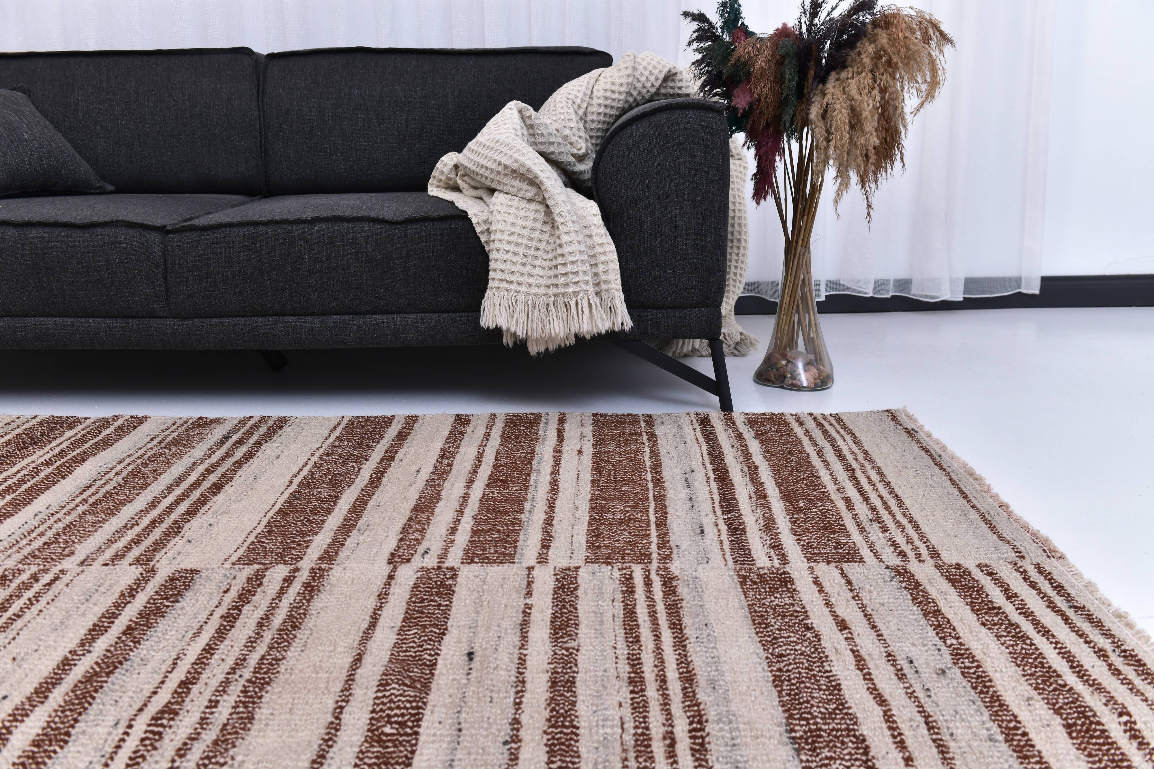 215x300 cm orange beige wool kilim rug, 7x10 terracota kilim rug.