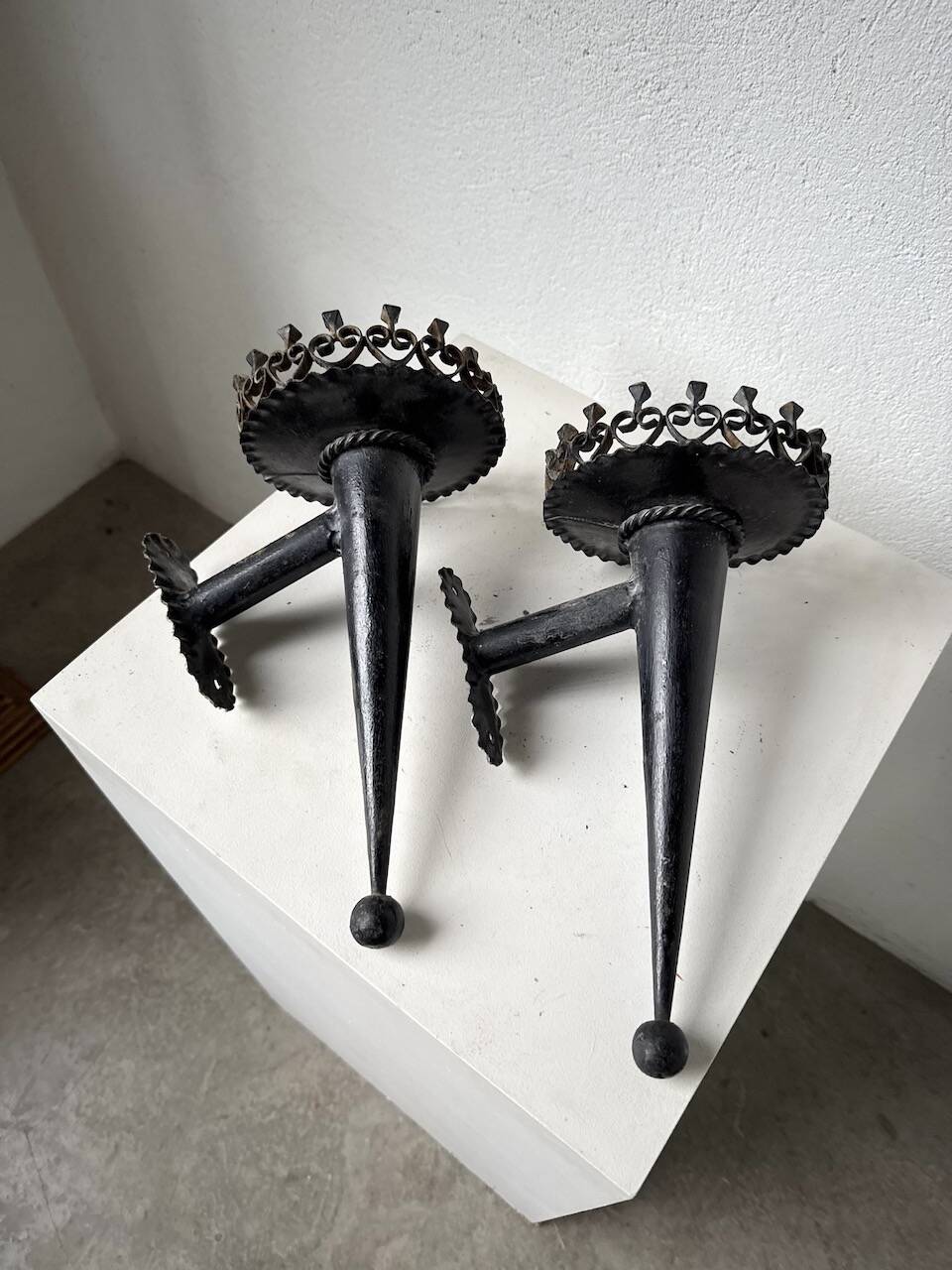 Black metal brutalist wall lights