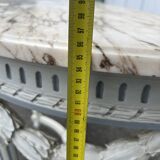 Louis XVI style half-moon console table with carved and painted wood and marble top