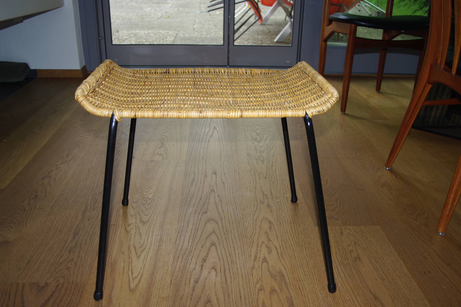 Vintage steel and woven wicker basketball stool by franco legler 1950s