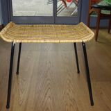 Vintage steel and woven wicker basketball stool by franco legler 1950s