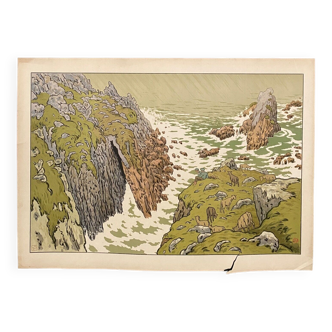 Lithographie par Henri Rivière La Falaise