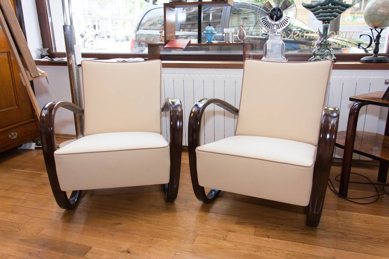 Pair of lounge armchairs h-269 by jindrich halabala for up zavody, 1930s