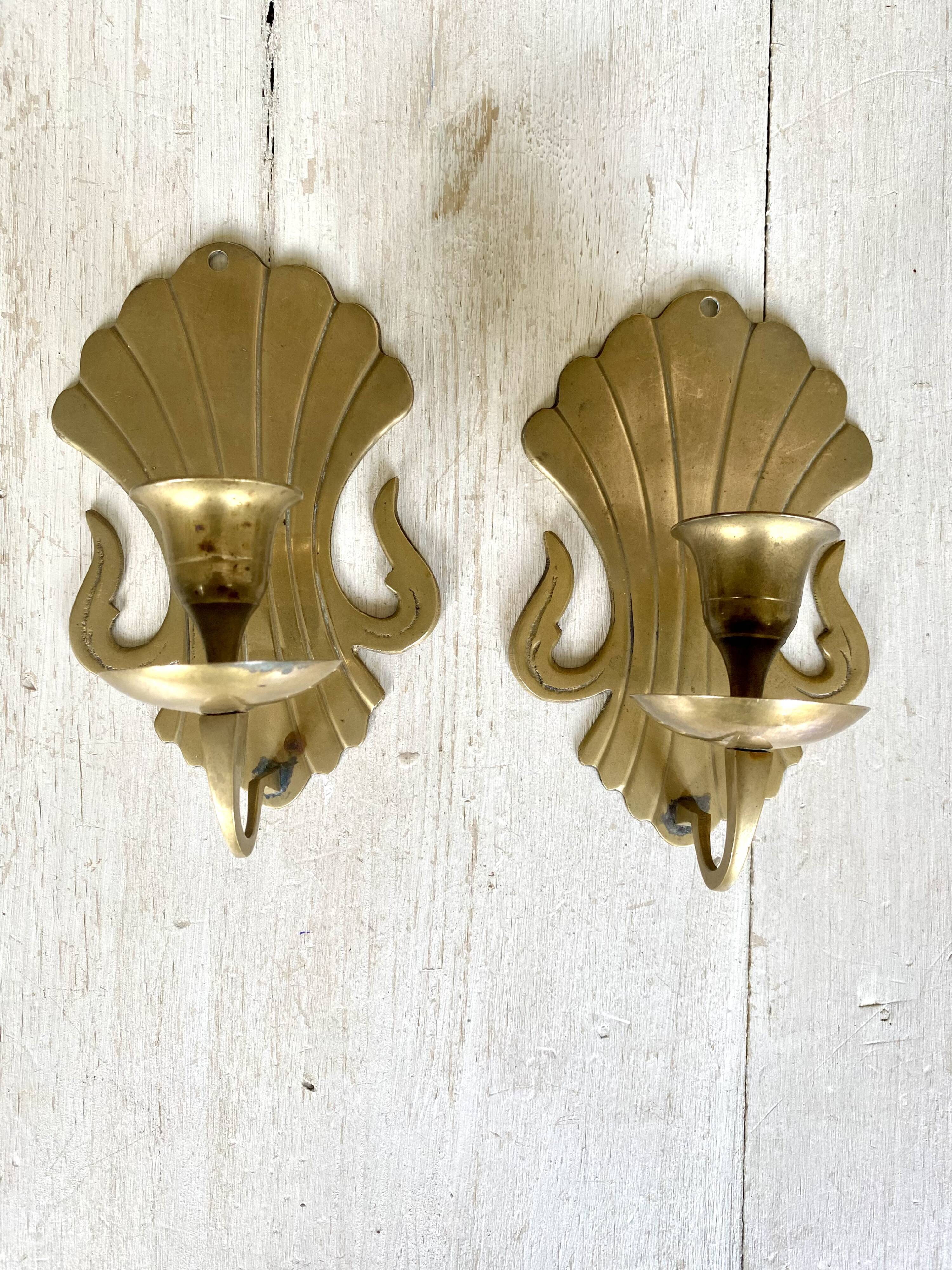 Pair of brass wall candle holders