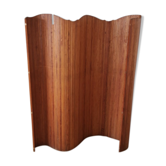 Paravent ancien années 50 style Baumann bois ondulé articulé vintage