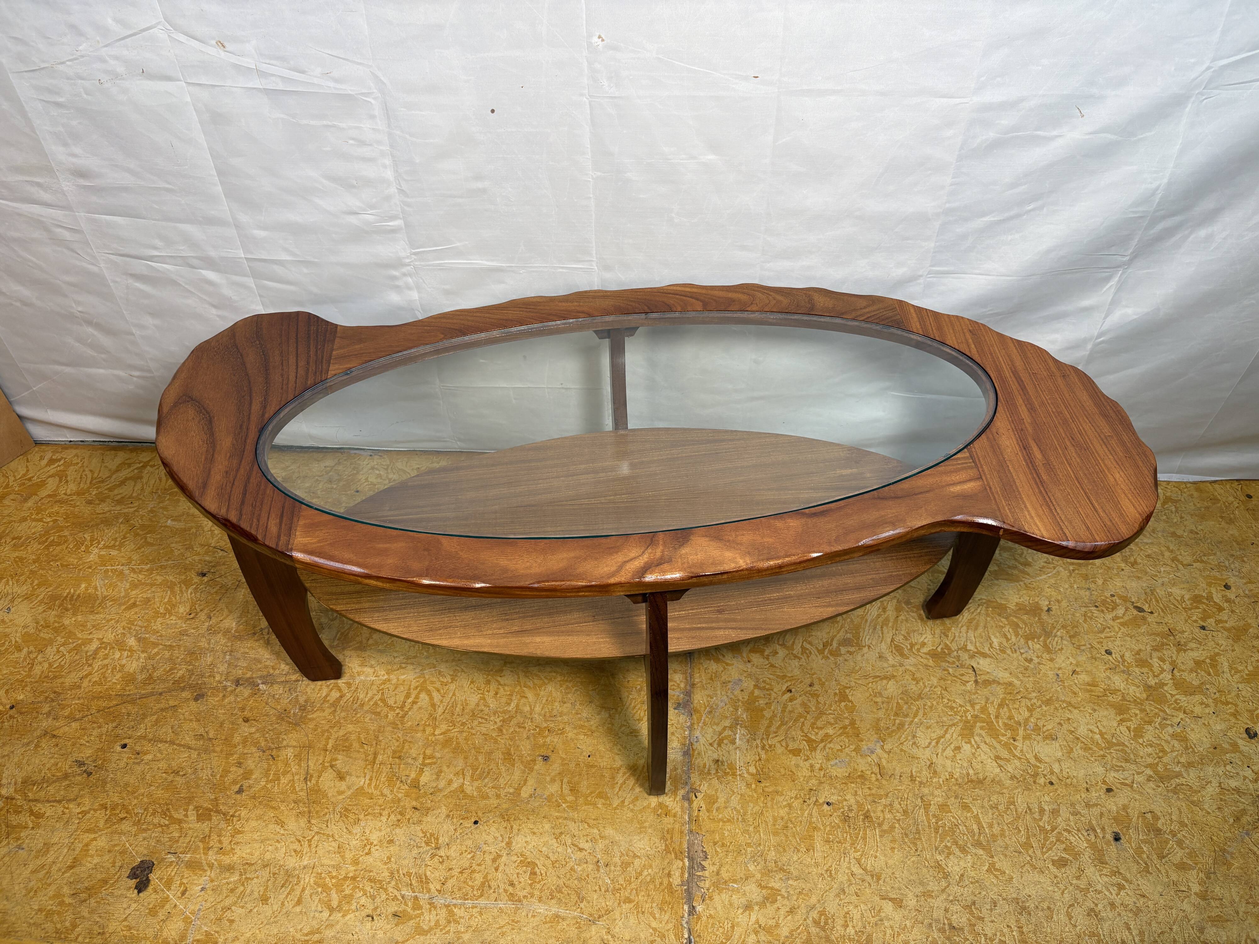 Mid-Century Retro Vintage Teak & Glass Coffee Table 1960  Organic Sculptura