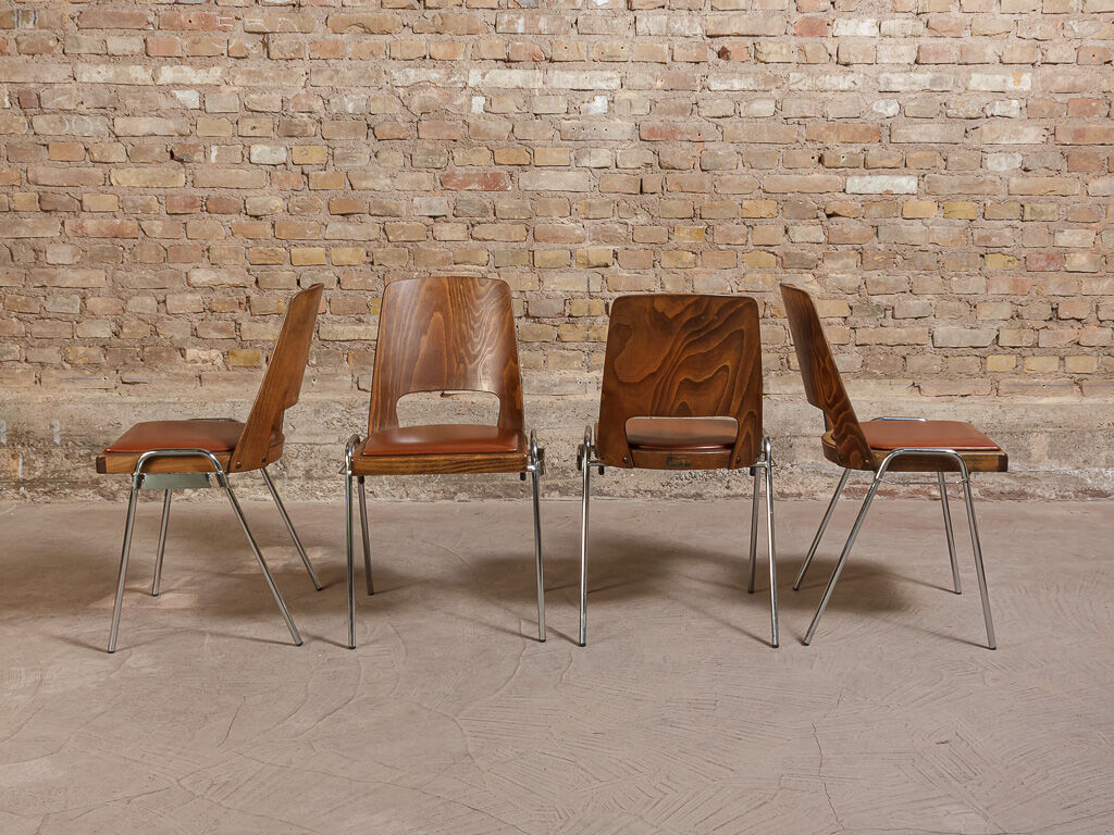 Jomain Baumann chairs, cognac leather seat, circa 1960