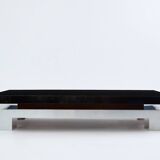 Large black lacquered and steel coffee table Nadine Charteret 1972