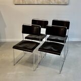 4 Spilimbergo chairs from Italy in chrome steel and black plastic.
