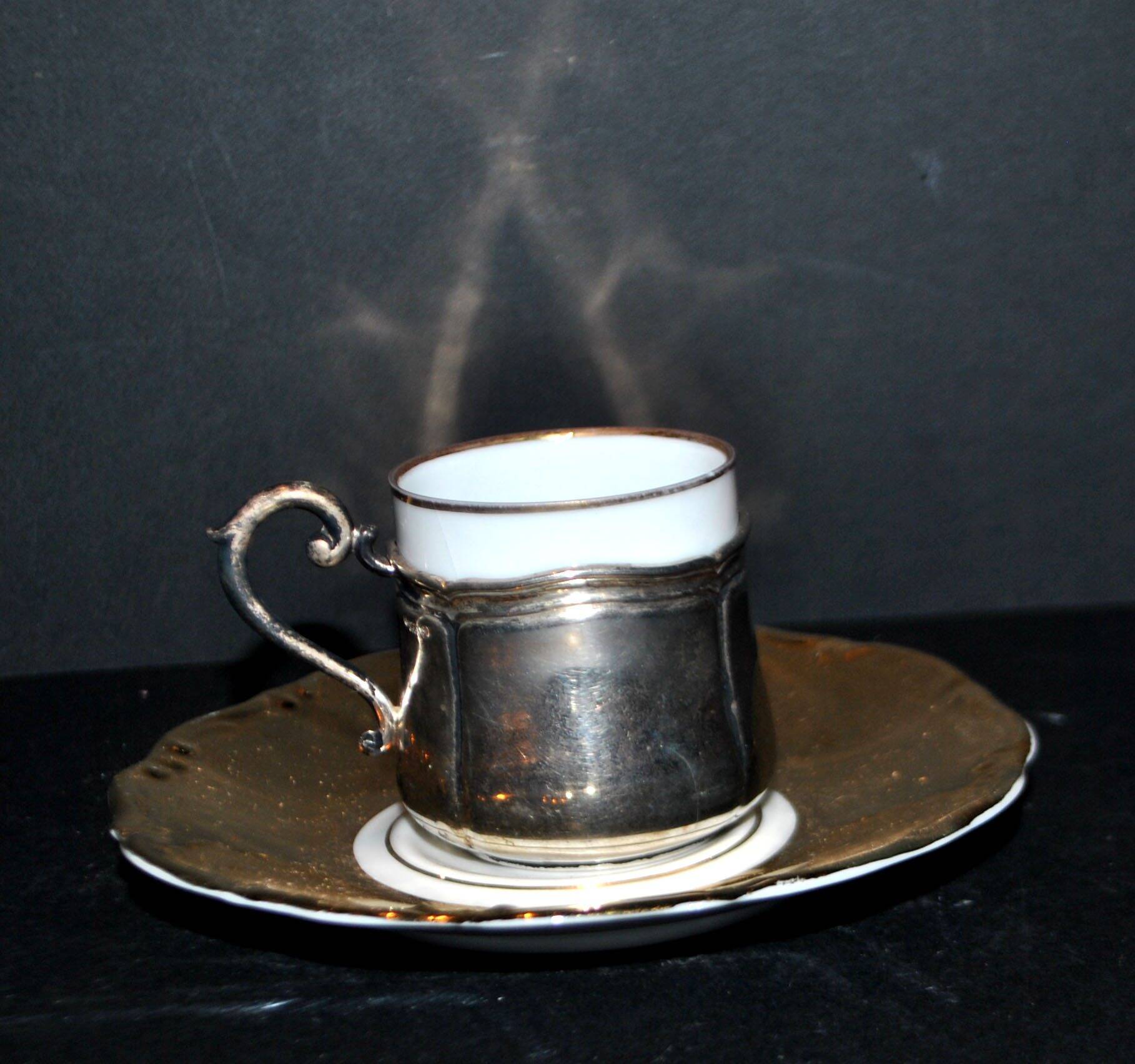 Precious cup in German porcelain and solid silver 835S BP Württemberg