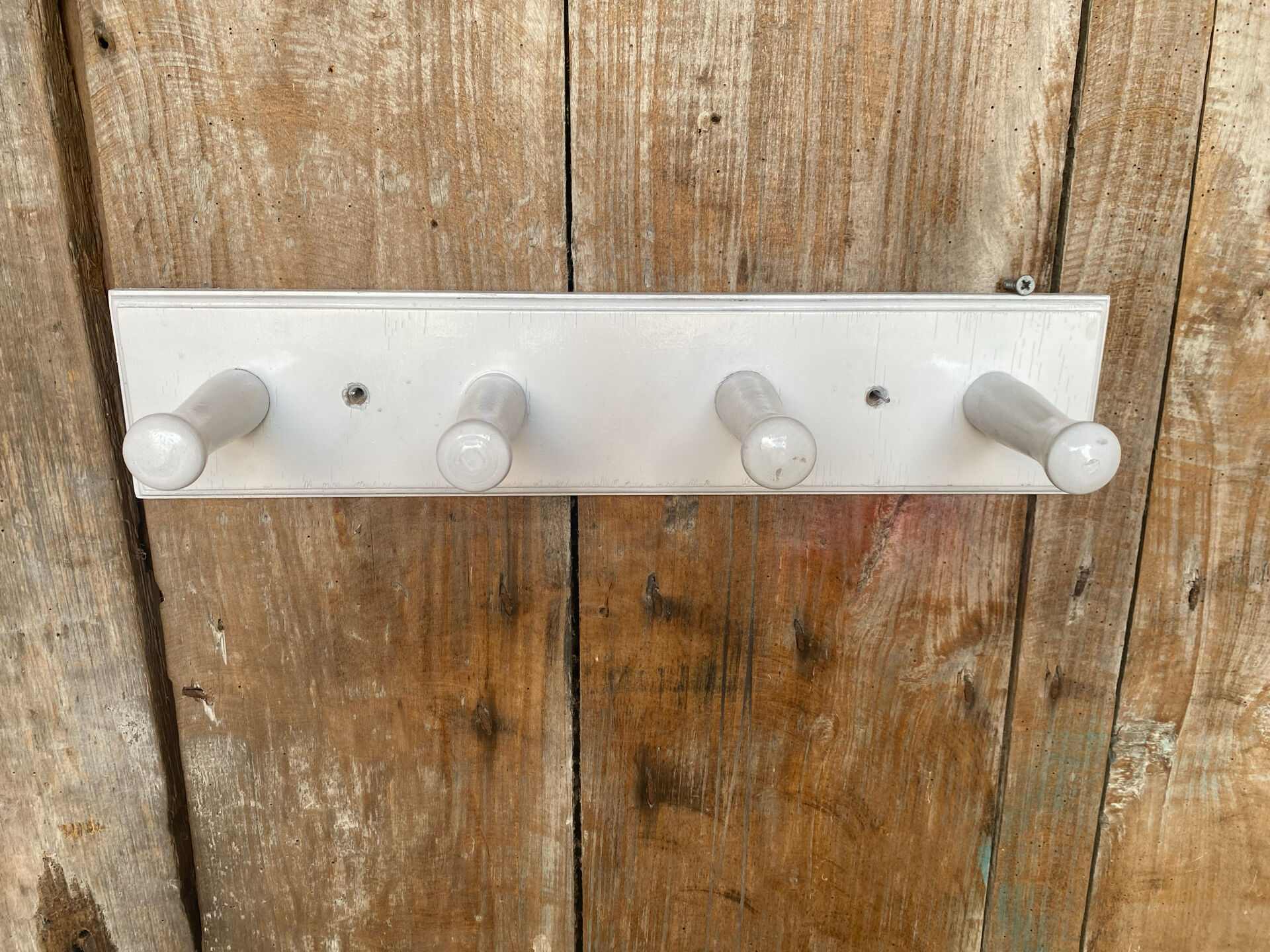 Patère Ancienne Porte Manteau Mural x4 Bois Blanc Vintage #E433