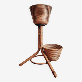 Wicker rattan and bamboo plant holder