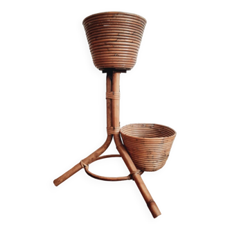 Wicker rattan and bamboo plant holder