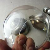 Old breakfast service, confectioner, sugar bowl, silver metal ball + glass