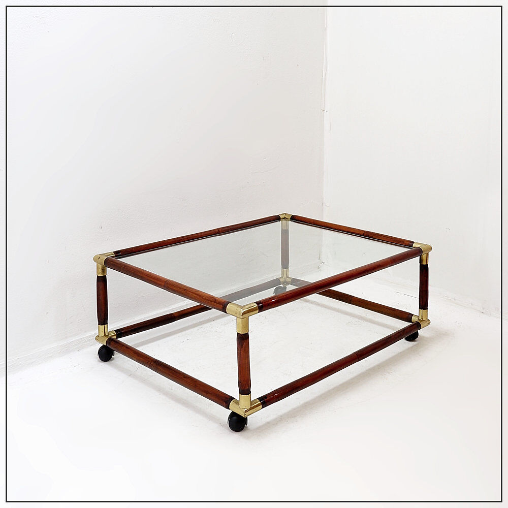 Bamboo and brass coffee table with glass top, 1960s.