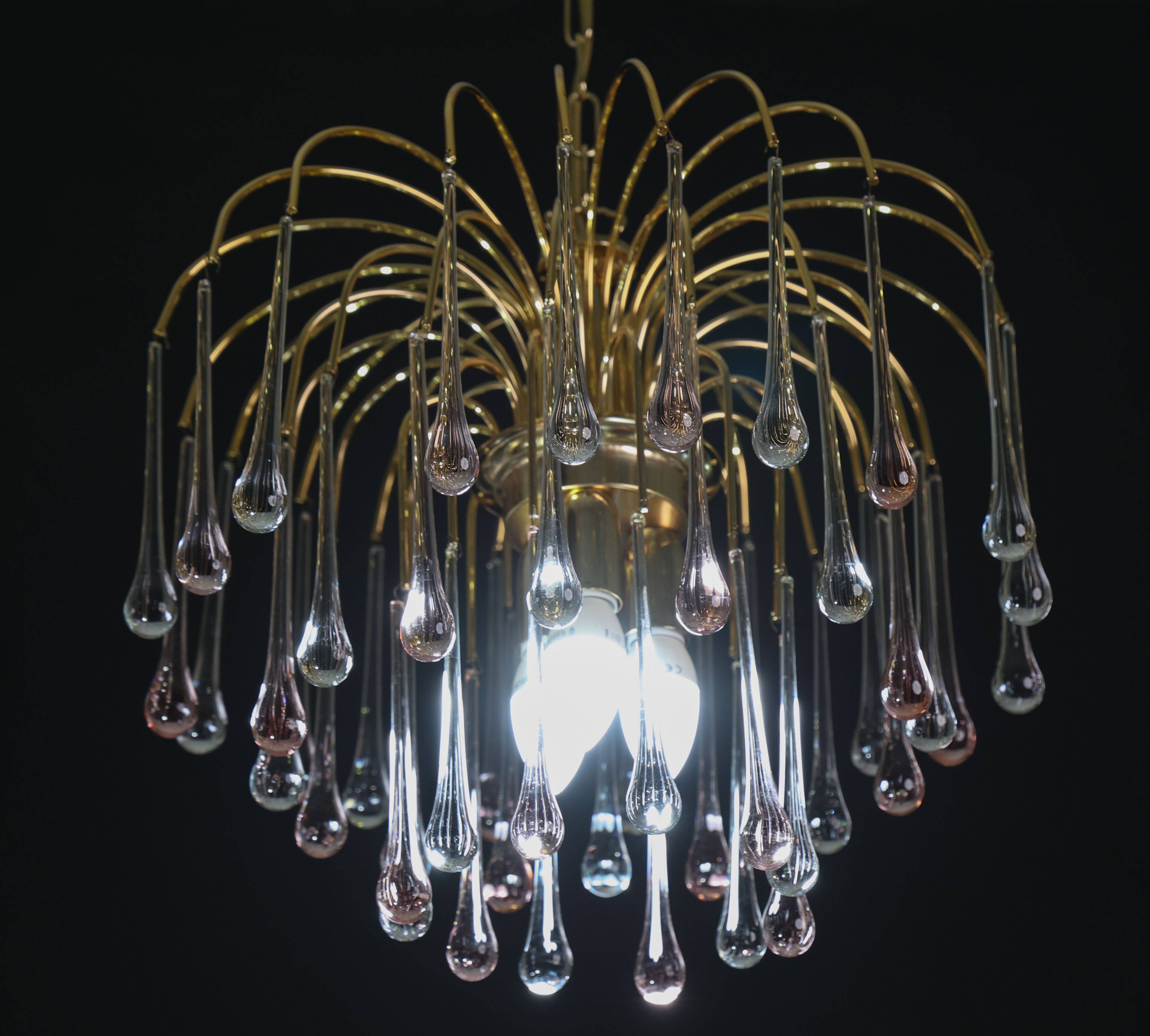 Lady Grace, Chandelier with Pink and Transparent Pendants, Murano Glass, 19