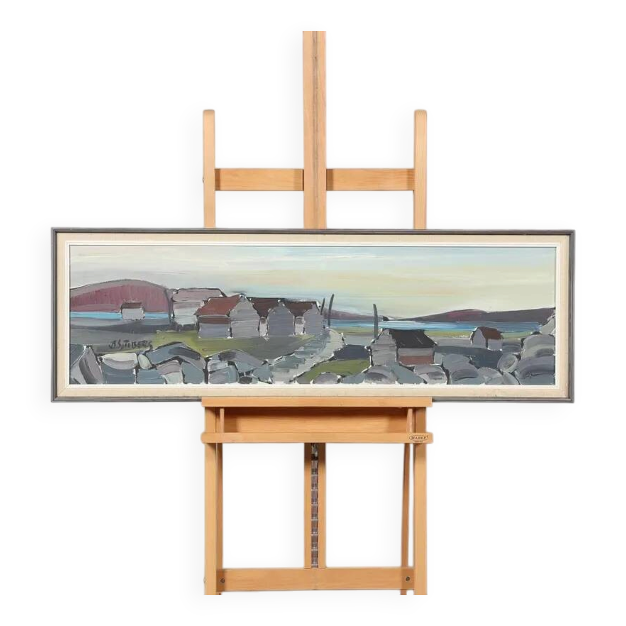 XL Original Swedish Oil on Canvas “Coastal Village” by Bo Sjöberg –Signed