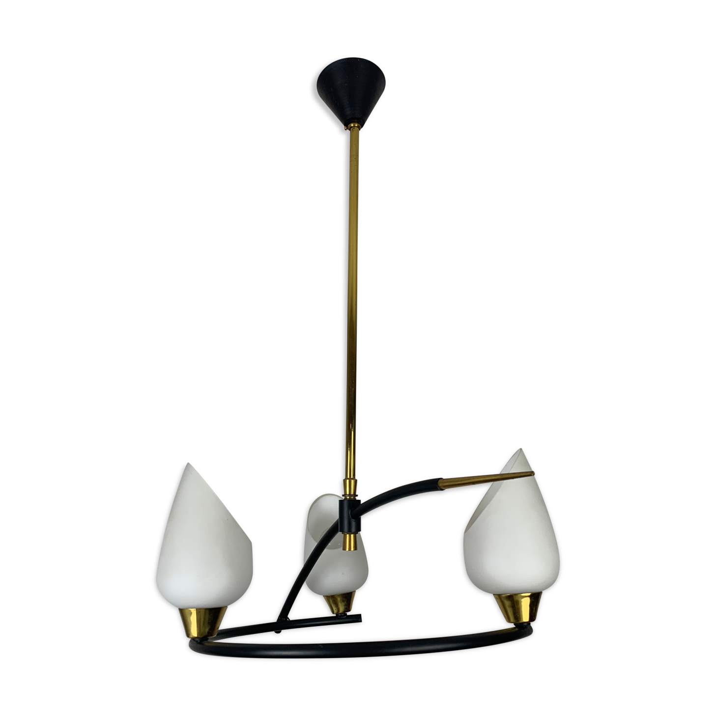Arlus house chandelier 3 burners, opalines and brass, 50s