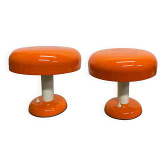 Pair of bedside mushroom lamps, Aris, 70's.